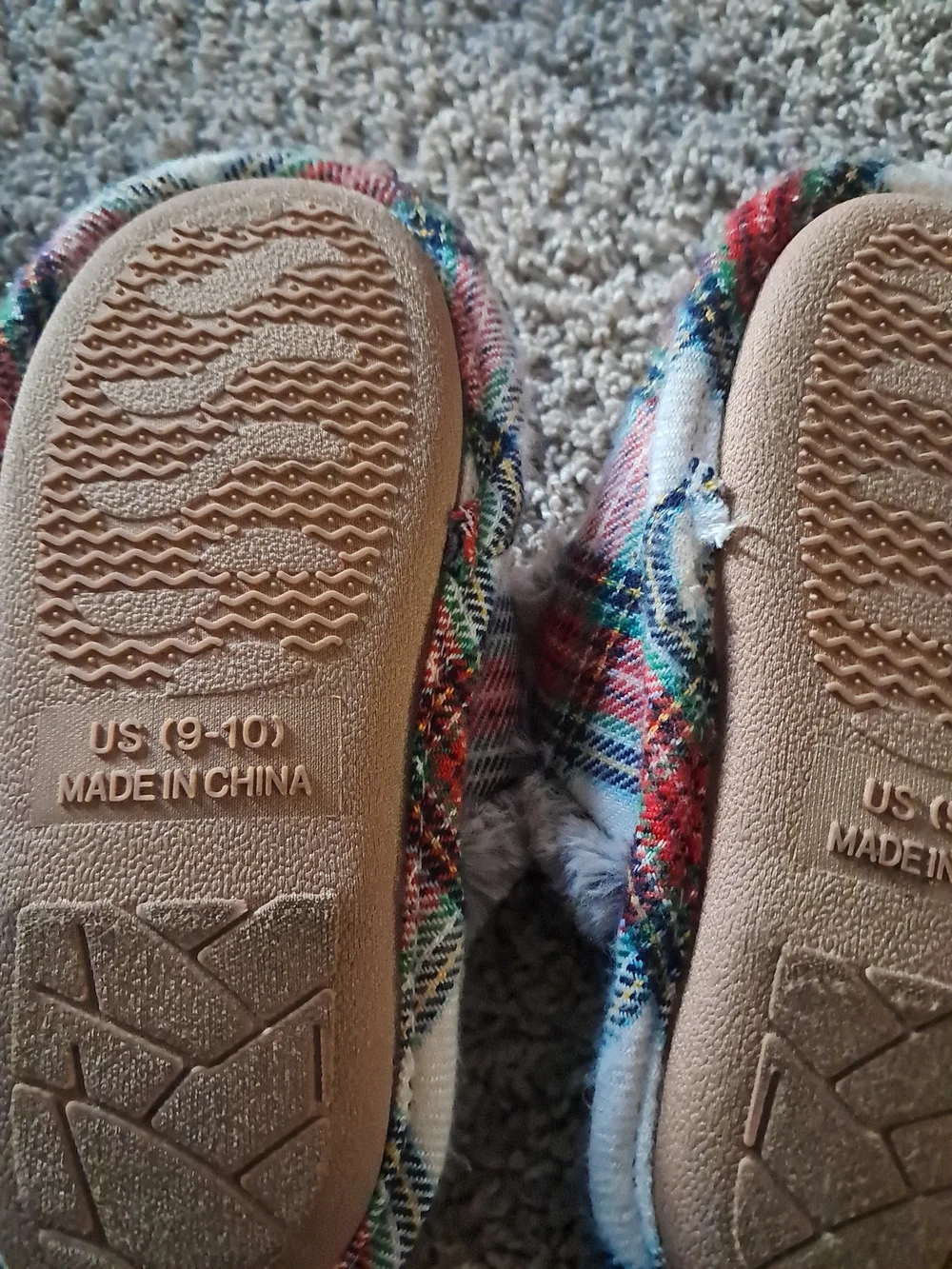 Plaid Faux-Fur Kids Slippers with Embroidered Letters - Red Plaid